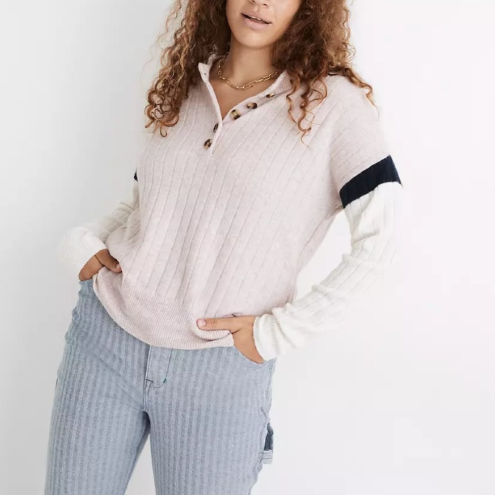 Madewell Striped Bowden Henley Sweater in Coziest Yarn NWT - Picture 2 of 8